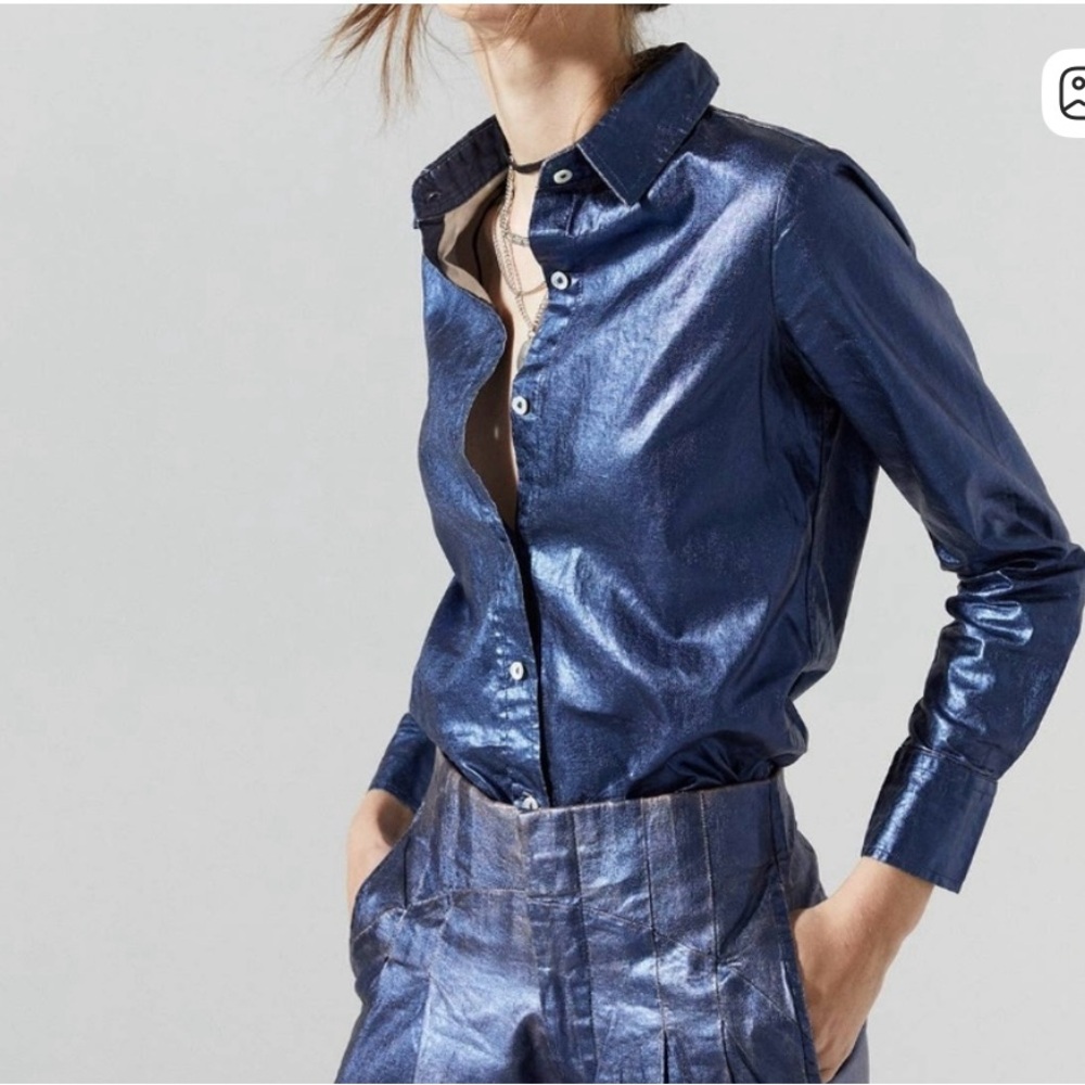 San Marino Metallic Linen Shirt - Dark Blue